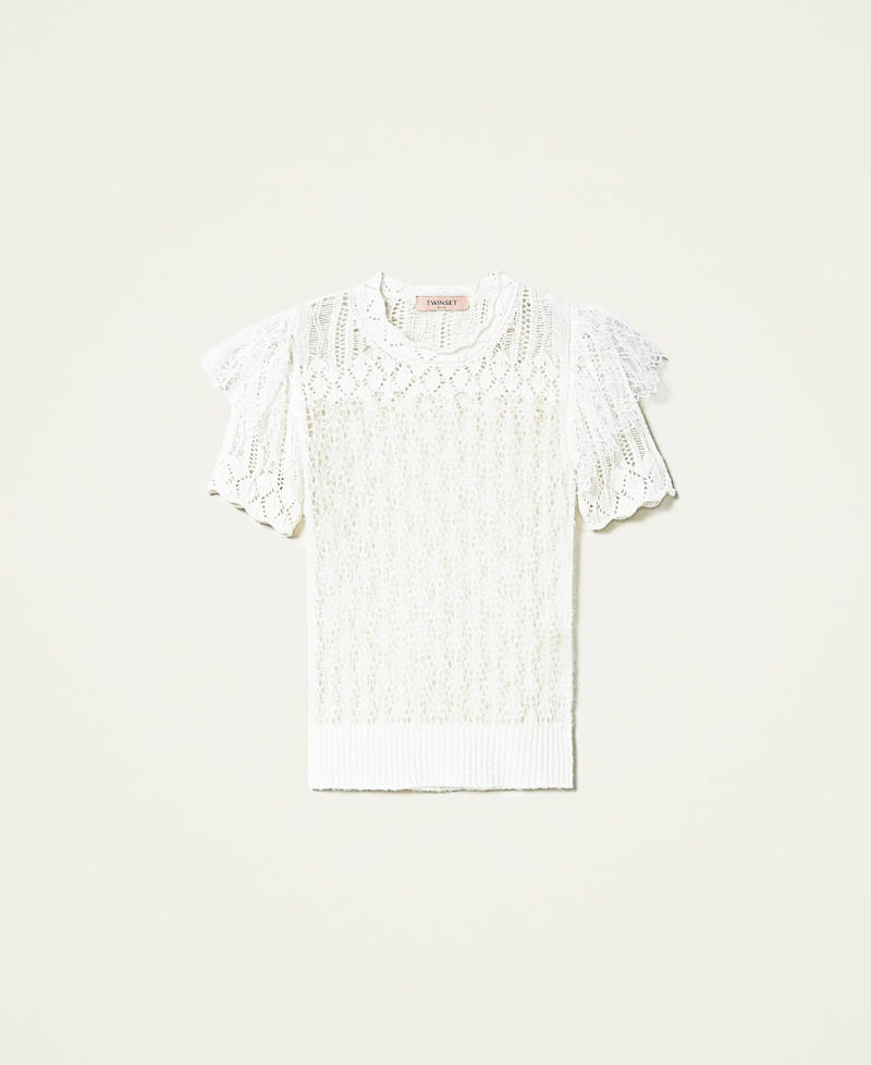 Wool blend openwork jumper with lace White Snow Woman 212TP3131-0S