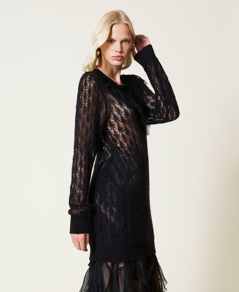 Maxi maglia in misto lana traforata con pizzo Nero Donna 212TP3132-03