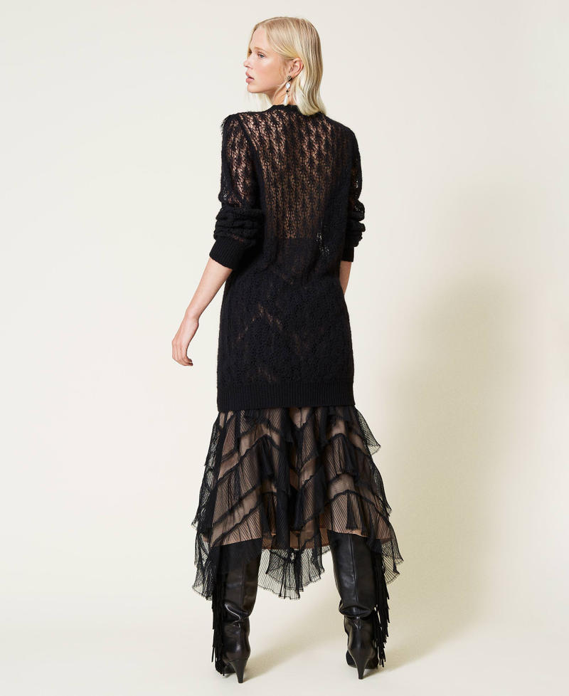Maxi maglia in misto lana traforata con pizzo Nero Donna 212TP3132-04