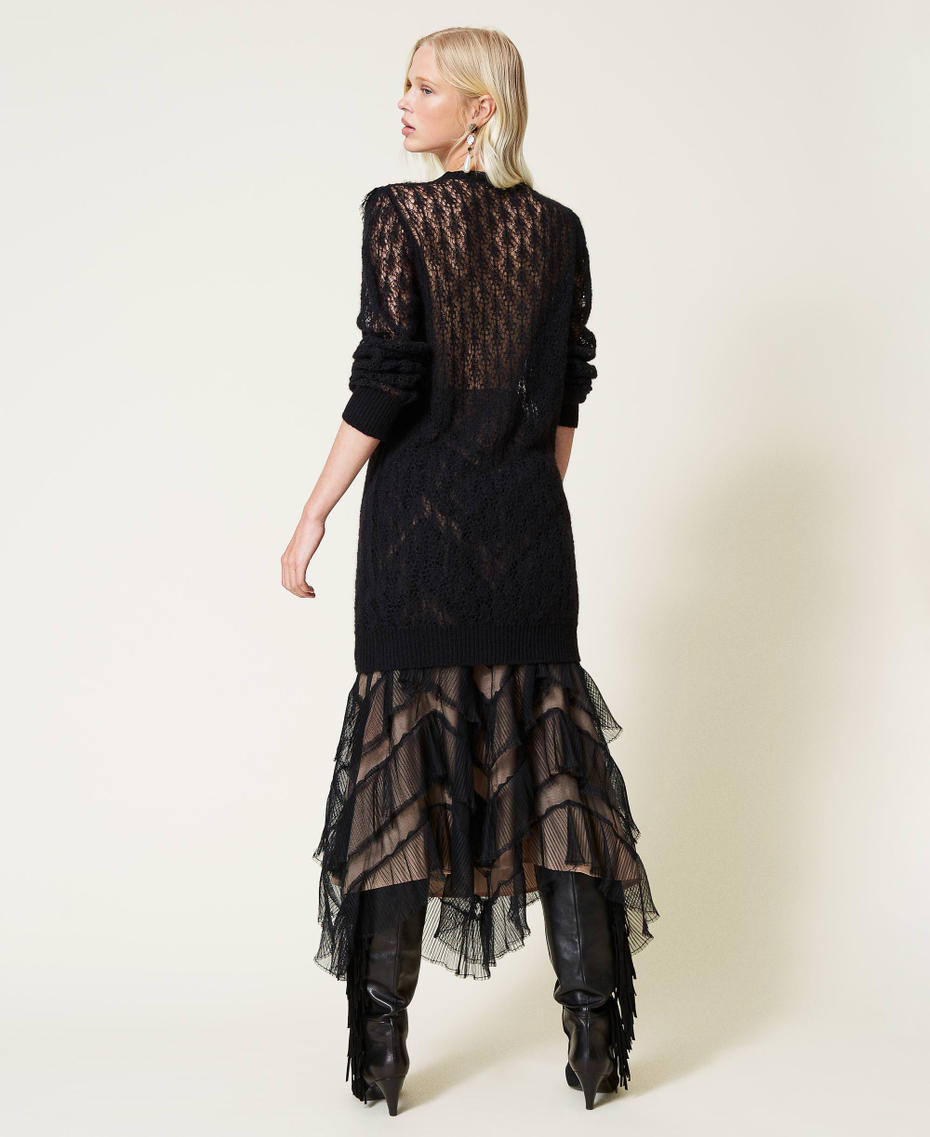 Wool blend openwork maxi jumper with lace Black Woman 212TP3132-04