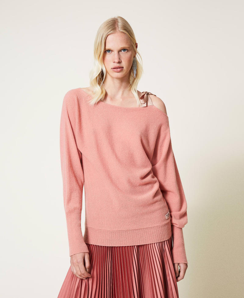 Cashmere blend jumper with ribbon Canyon Pink Woman 212TP3143-01