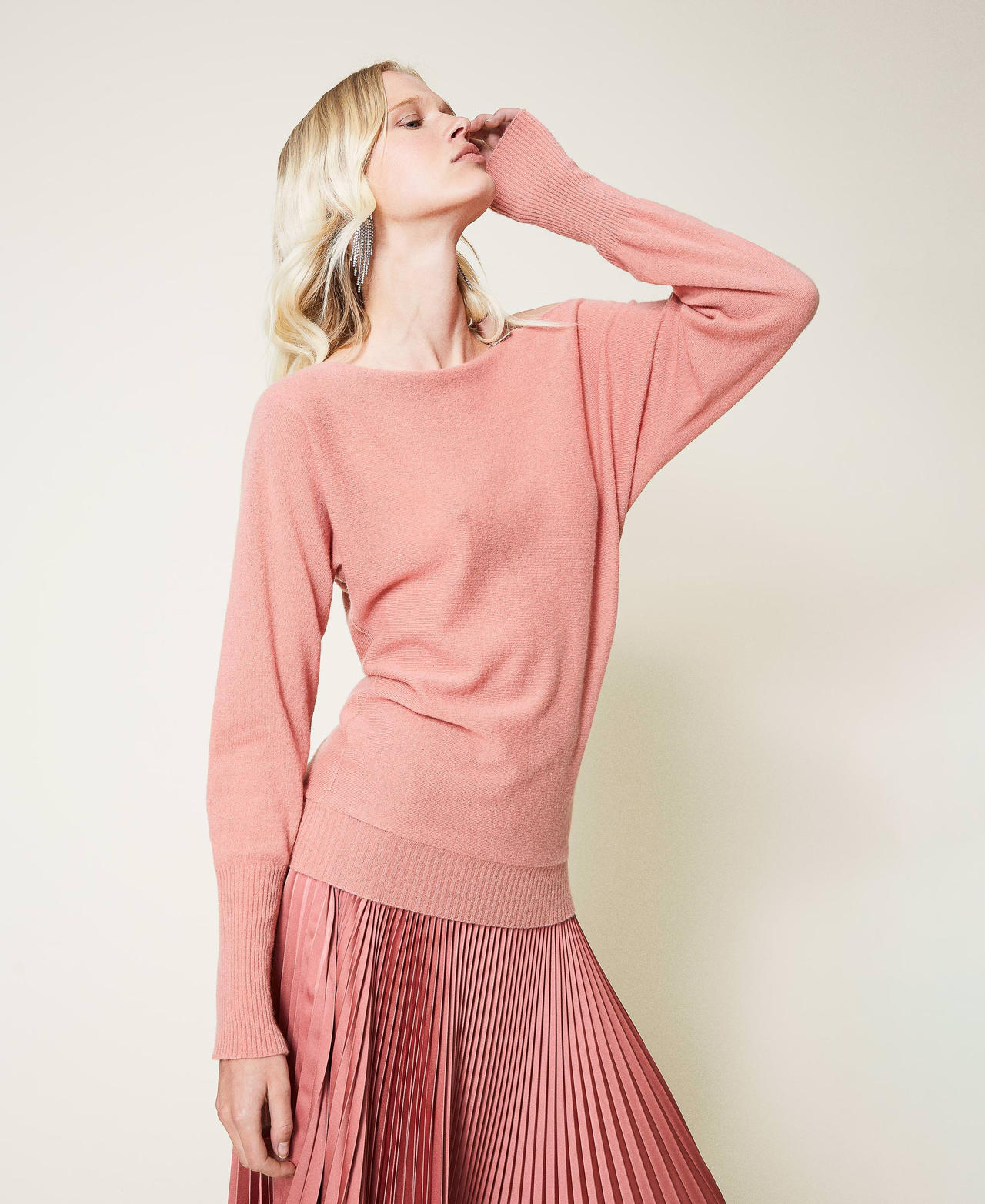 Cashmere blend jumper with ribbon Canyon Pink Woman 212TP3143-02
