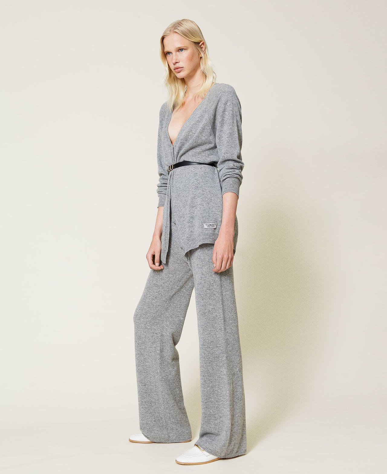 Cashmere blend palazzo trousers Melange Grey Woman 212TP3144-02