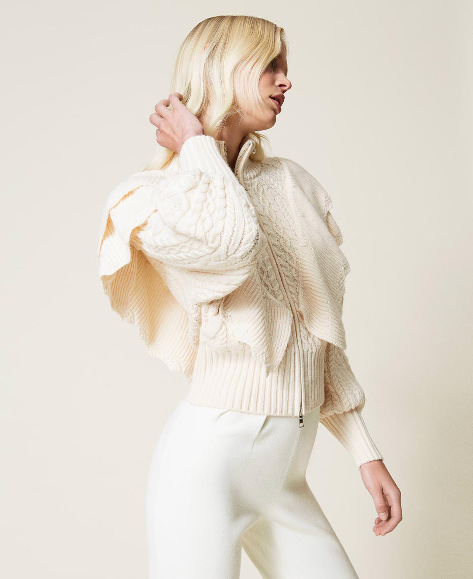 Wool blend bomber jacket with cable knit Ivory Woman 212TP3171-03