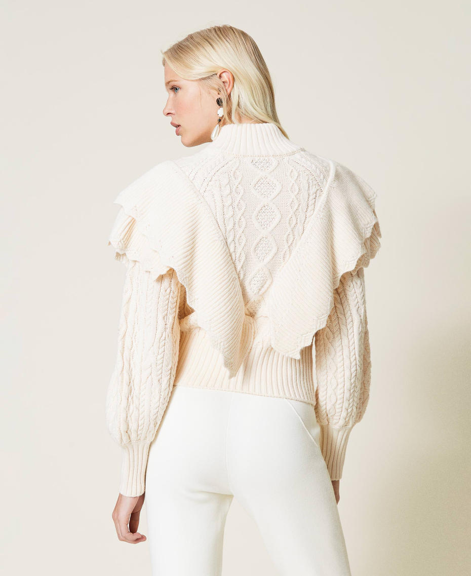 Wool blend bomber jacket with cable knit Ivory Woman 212TP3171-04