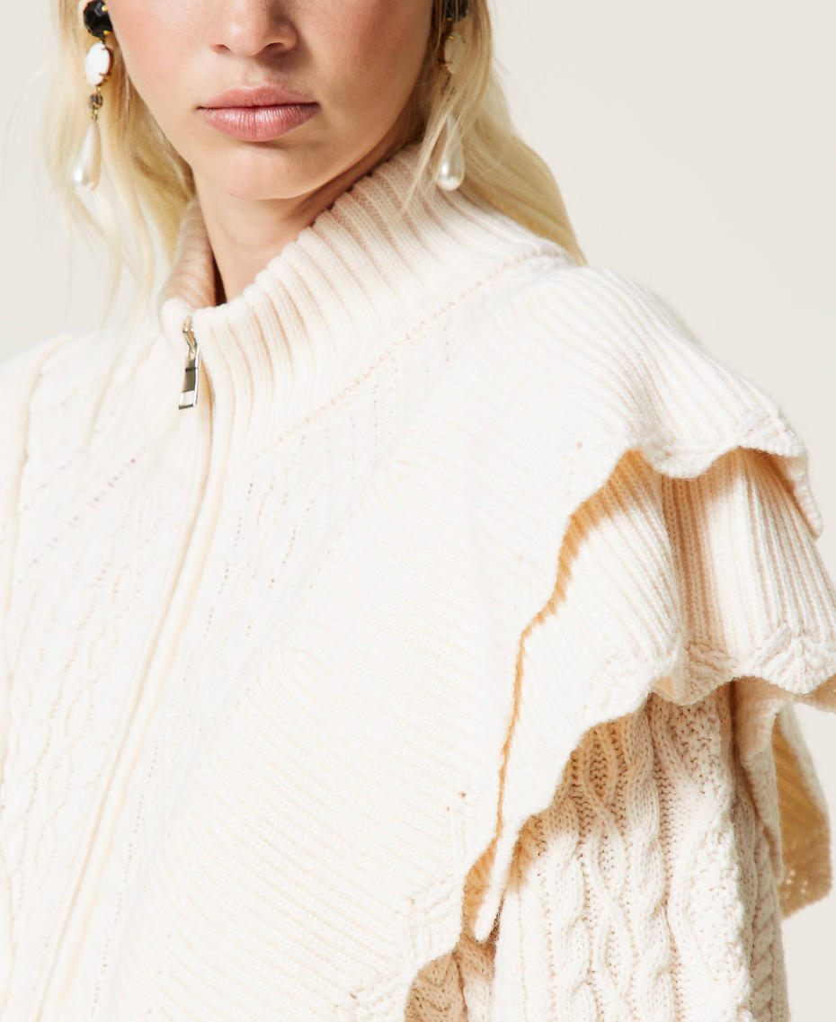 Wool blend bomber jacket with cable knit Ivory Woman 212TP3171-05