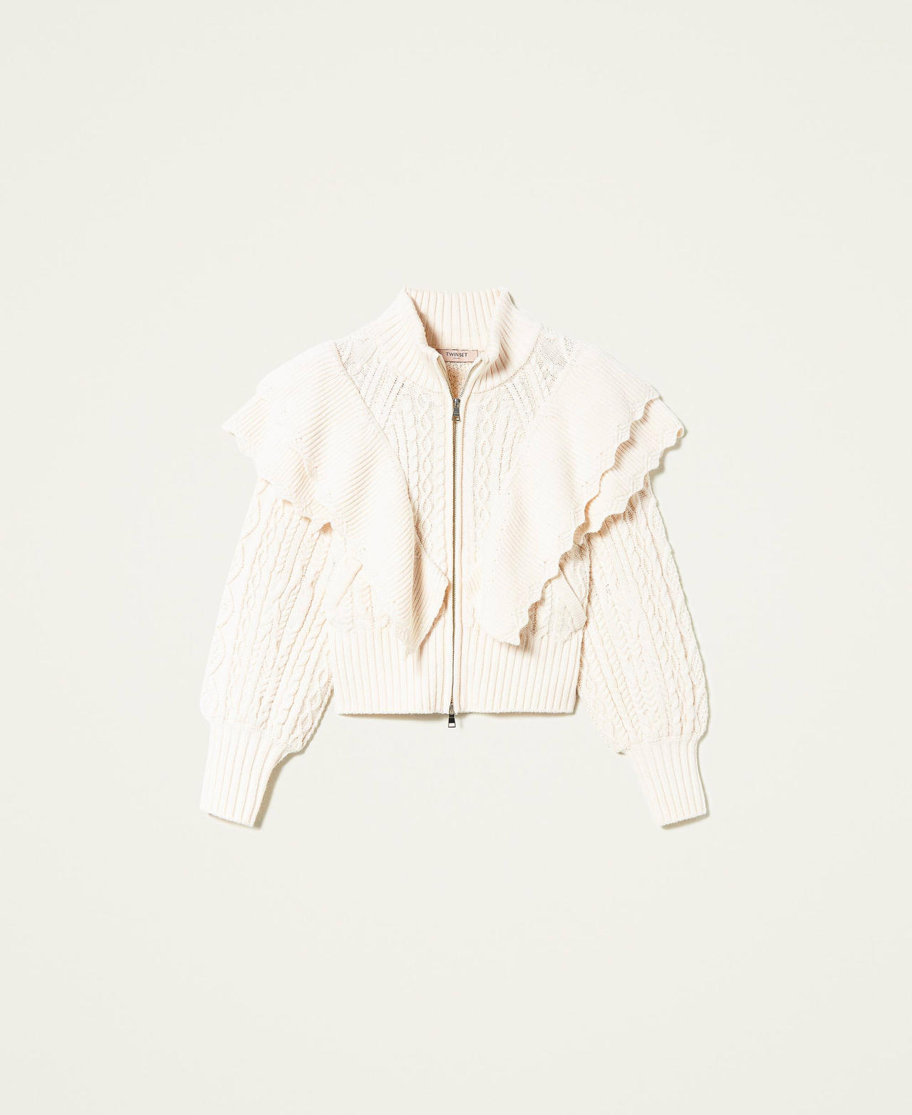 Wool blend bomber jacket with cable knit Ivory Woman 212TP3171-0S