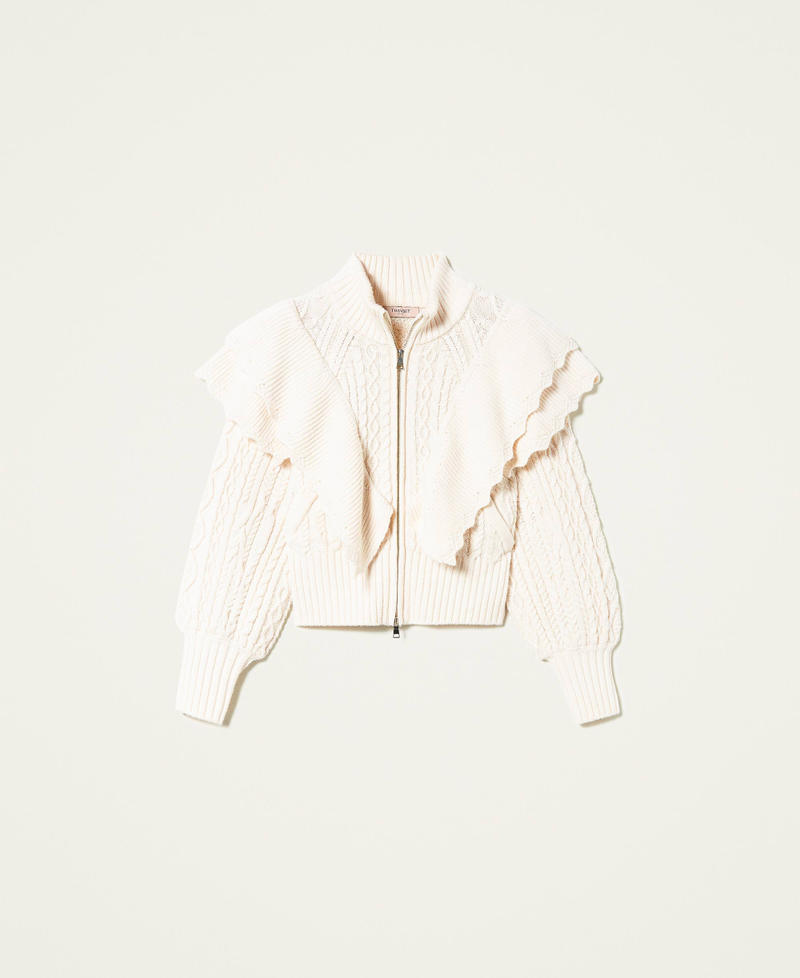 Wool blend bomber jacket with cable knit Ivory Woman 212TP3171-0S