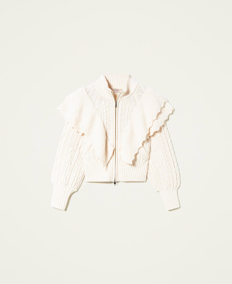 Wool blend bomber jacket with cable knit Ivory Woman 212TP3171-0S