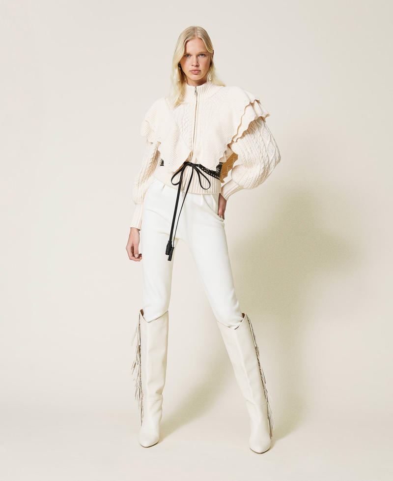 Wool blend bomber jacket with cable knit Ivory Woman 212TP3171-0T
