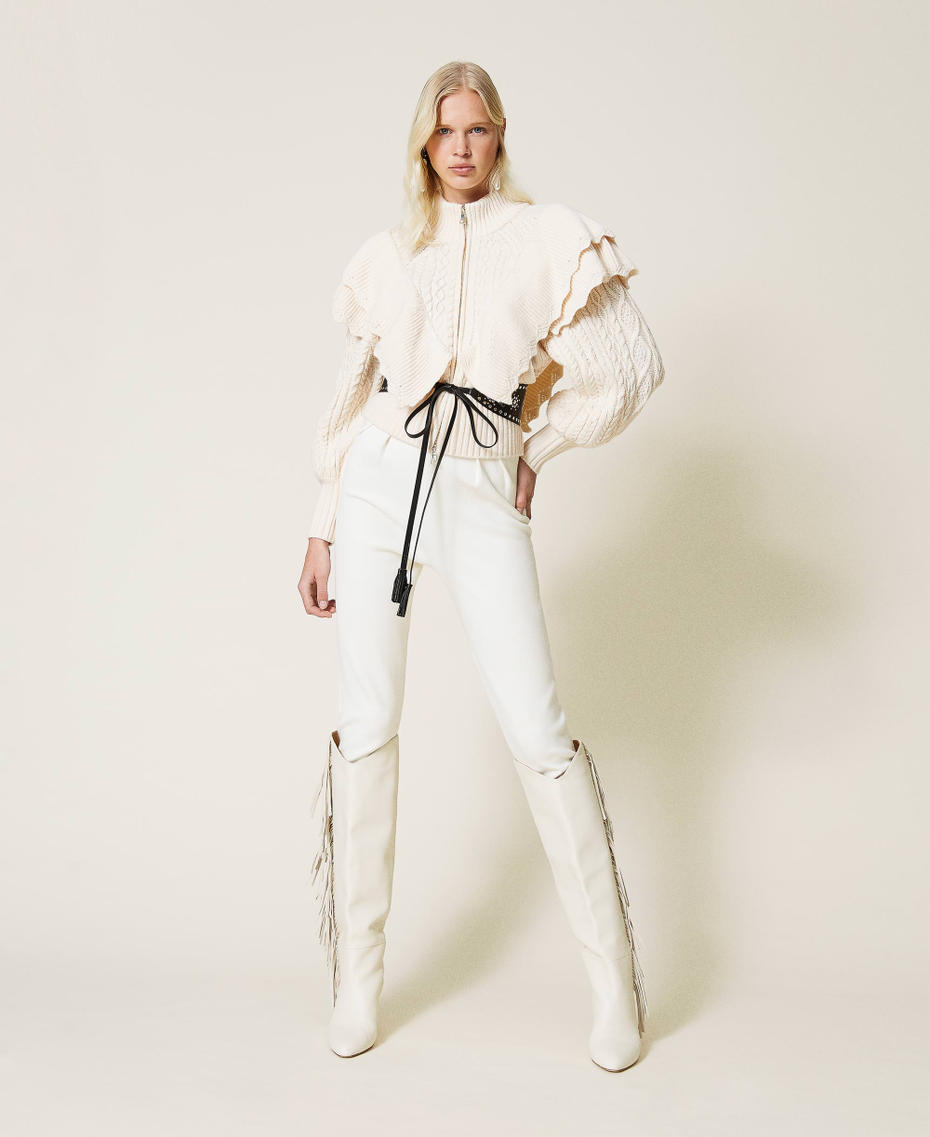 Wool blend bomber jacket with cable knit Ivory Woman 212TP3171-0T