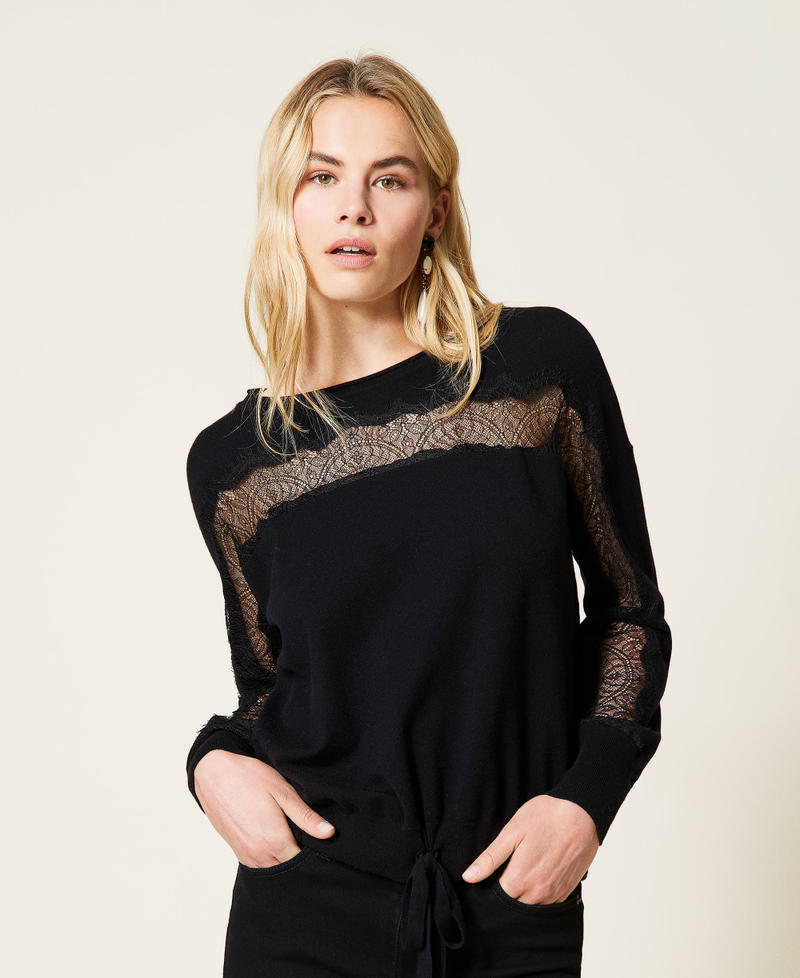 Jumper with lace inlays Black Woman 212TP3200-01