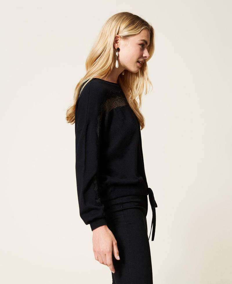 Maglia con intarsi di pizzo Nero Donna 212TP3200-02