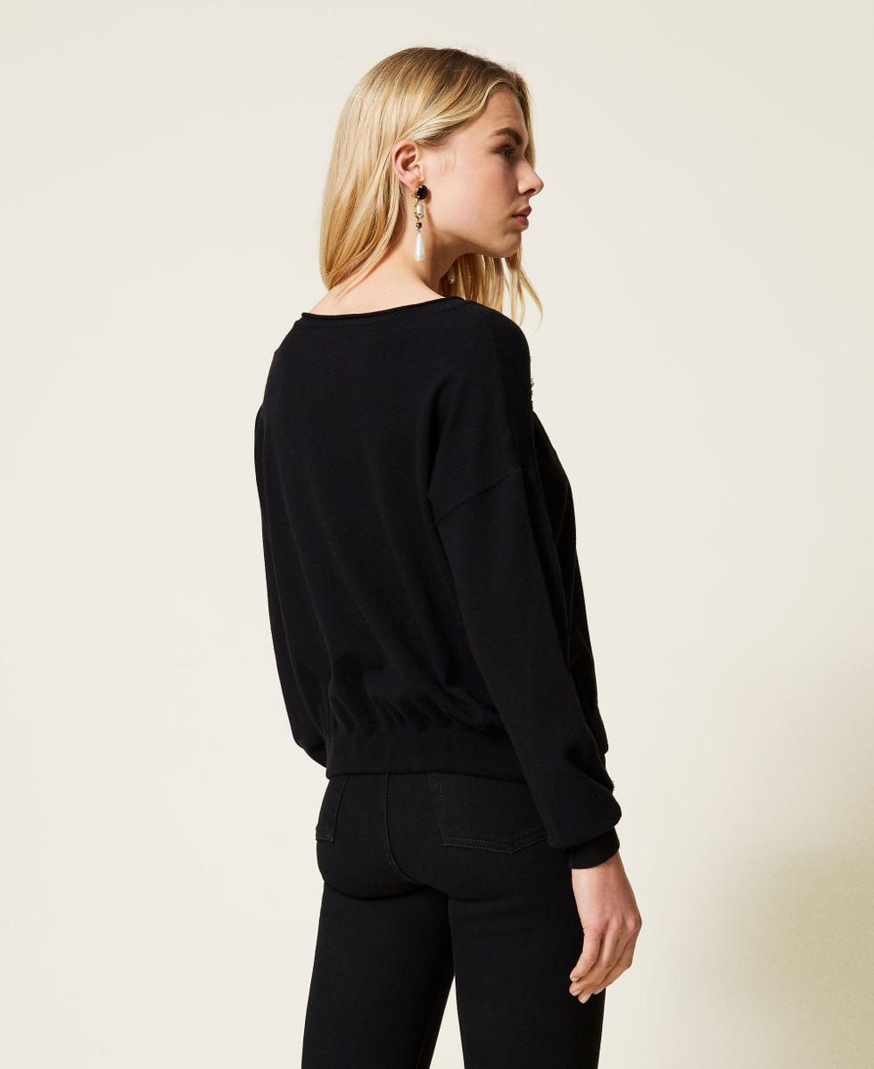 Pull avec incrustations en dentelle Noir Femme 212TP3200-03