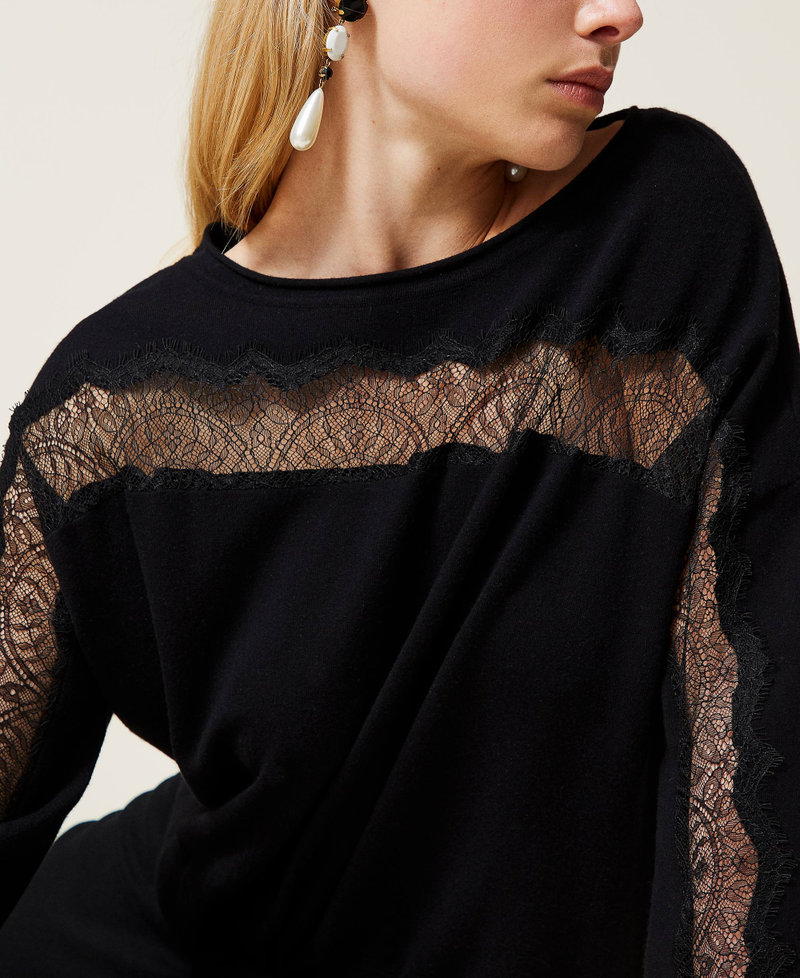 Jumper with lace inlays Black Woman 212TP3200-04