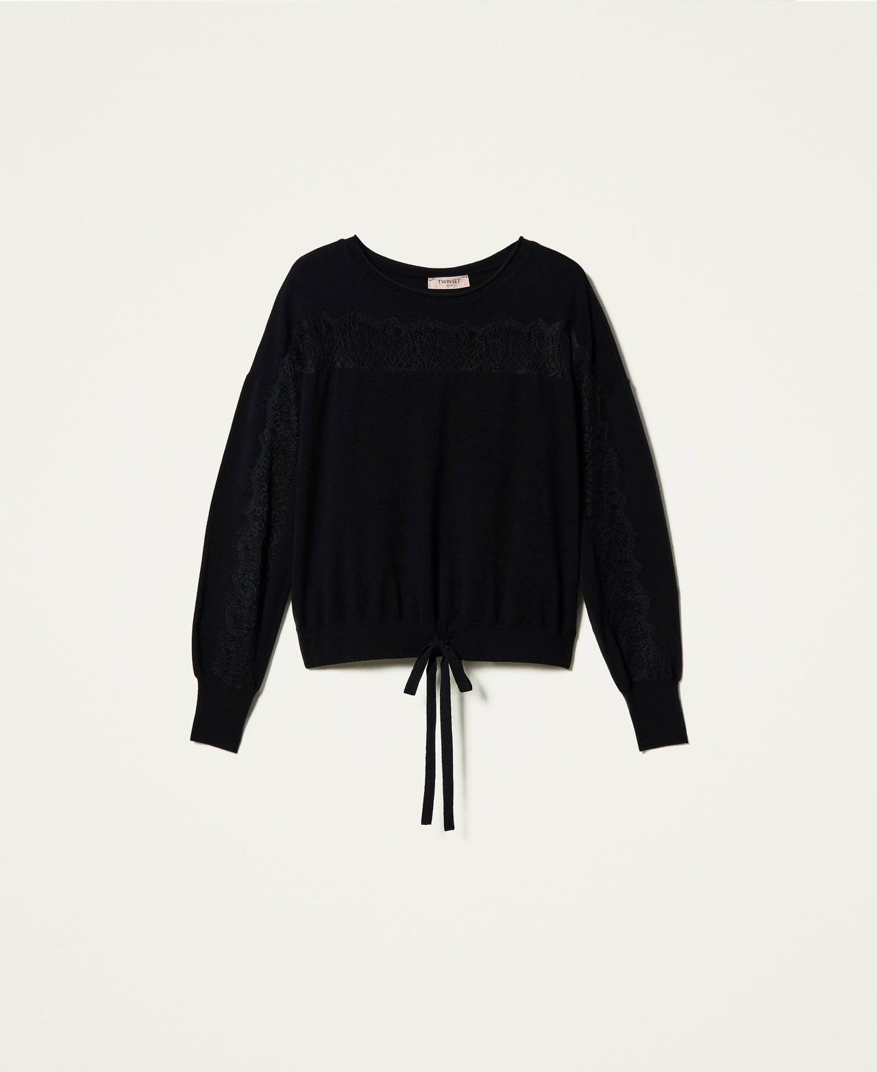 Jumper with lace inlays Black Woman 212TP3200-0S