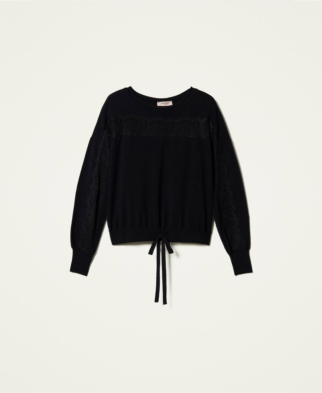 Maglia con intarsi di pizzo Nero Donna 212TP3200-0S