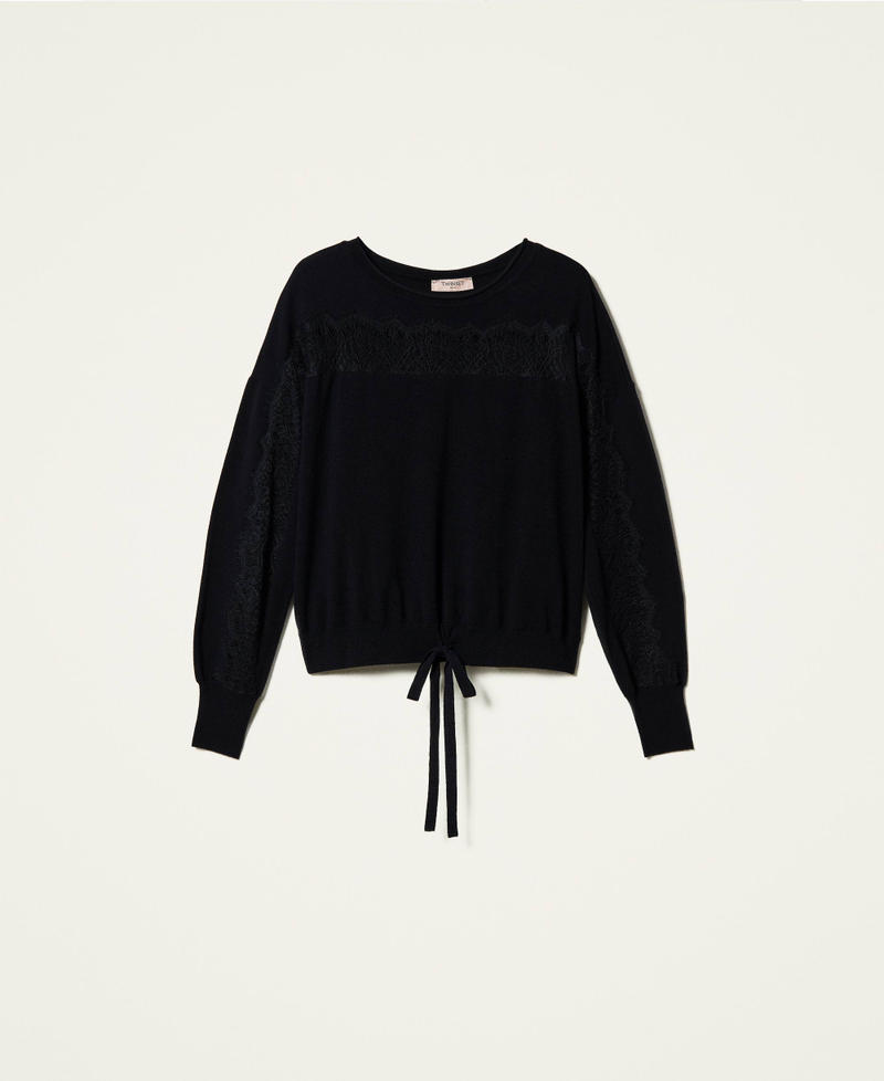 Jumper with lace inlays Black Woman 212TP3200-0S