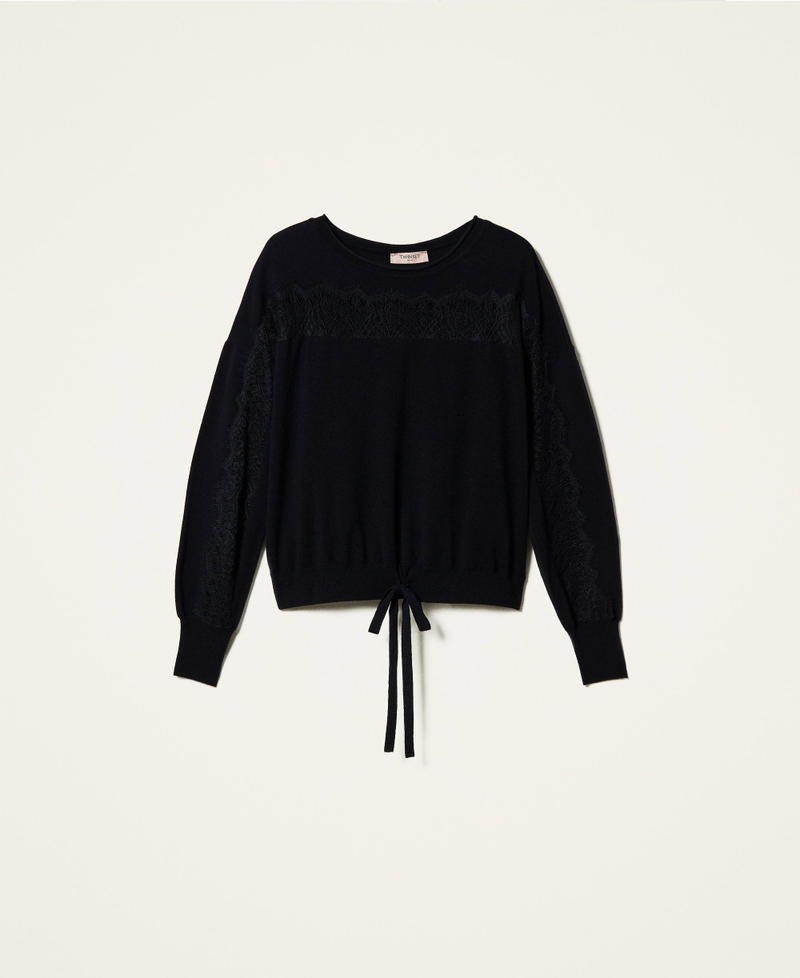 Maglia con intarsi di pizzo Nero Donna 212TP3200-0S