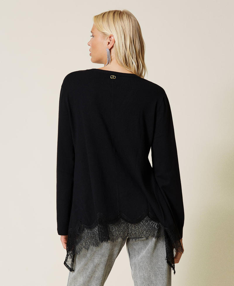 Pull avec dentelle festonn&eacute;e Noir Femme 212TP3204-04