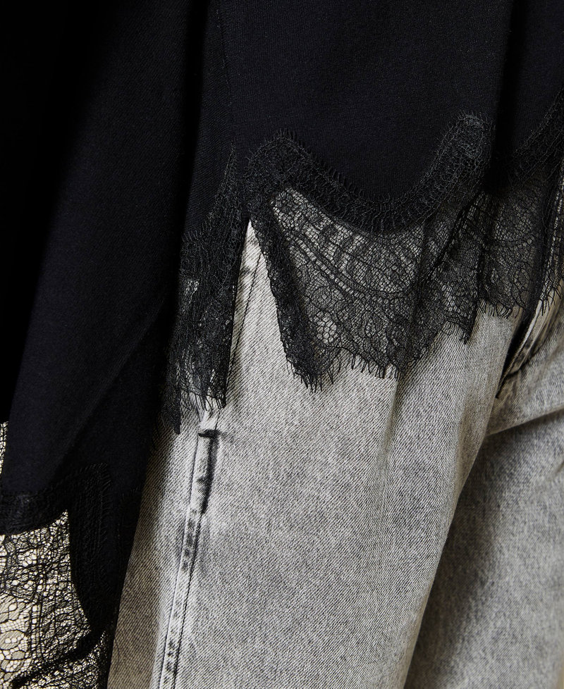 Pull avec dentelle festonn&eacute;e Noir Femme 212TP3204-05