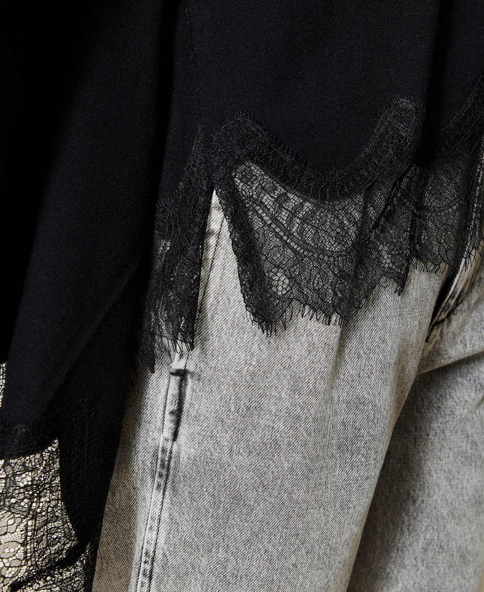 Pull avec dentelle festonn&eacute;e Noir Femme 212TP3204-05