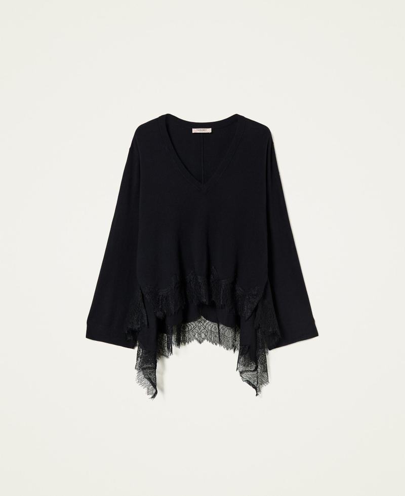 Pull avec dentelle festonn&eacute;e Noir Femme 212TP3204-0S
