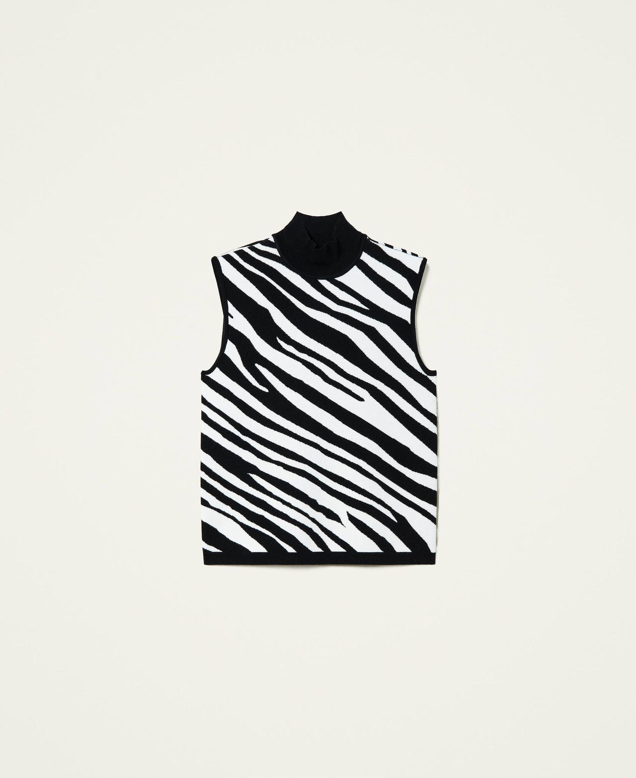 Top de punto jacquard animal print Negro Ca&ntilde;&oacute;n de fusil Mujer 212TP3232-0S