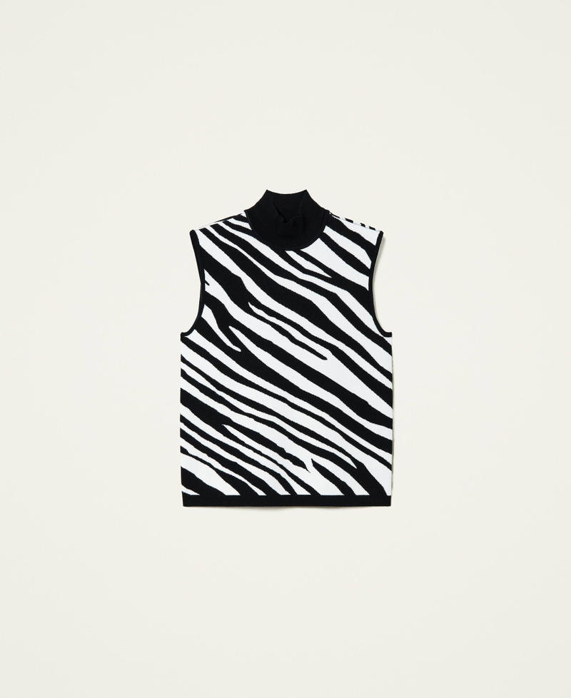 Top de punto jacquard animal print Negro Ca&ntilde;&oacute;n de fusil Mujer 212TP3232-0S