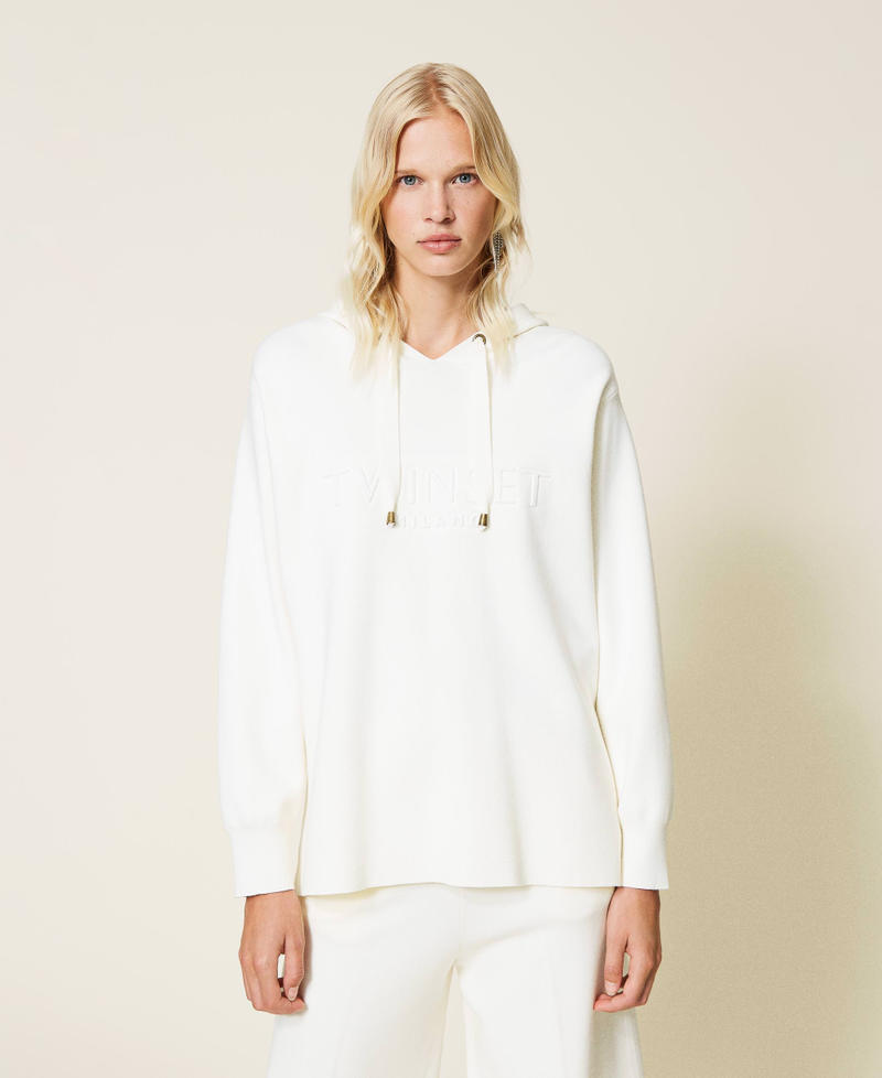 Sweat-shirt en maille avec capuche Blanc Neige Femme 212TP3244-01