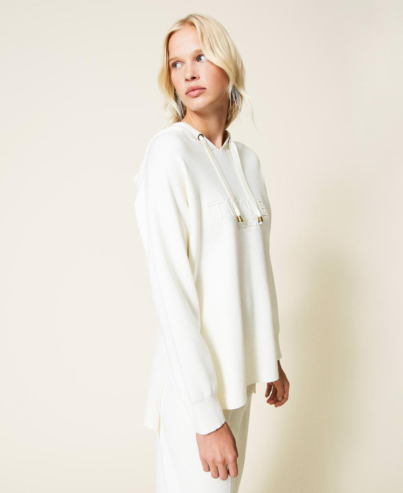 Felpa in maglia con cappuccio Bianco Neve Donna 212TP3244-03
