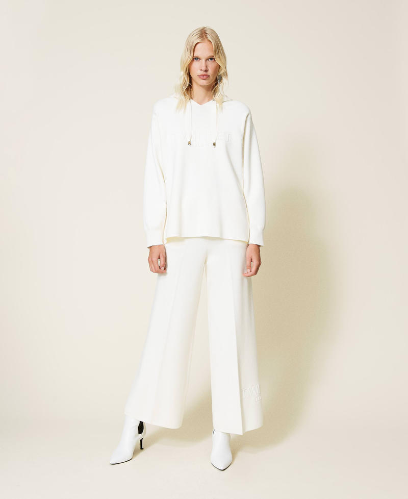 Felpa in maglia con cappuccio Bianco Neve Donna 212TP3244-0T