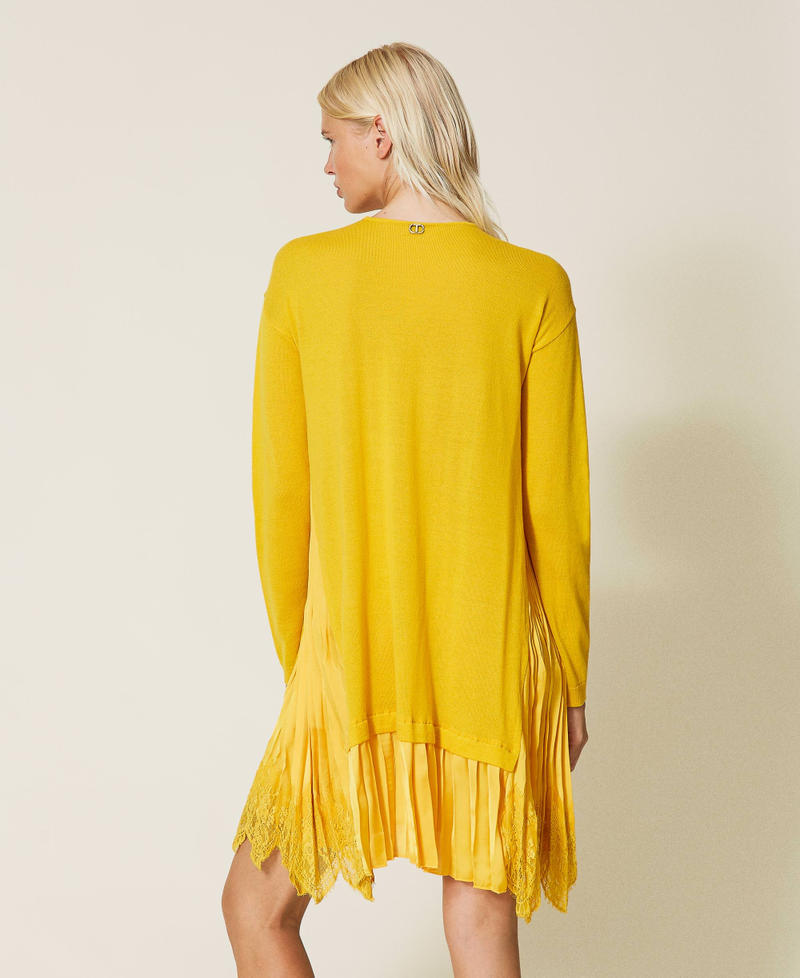 Vestido de mezcla de lana y raso plisado Amarillo Azafrán Mujer 212TP3281-04