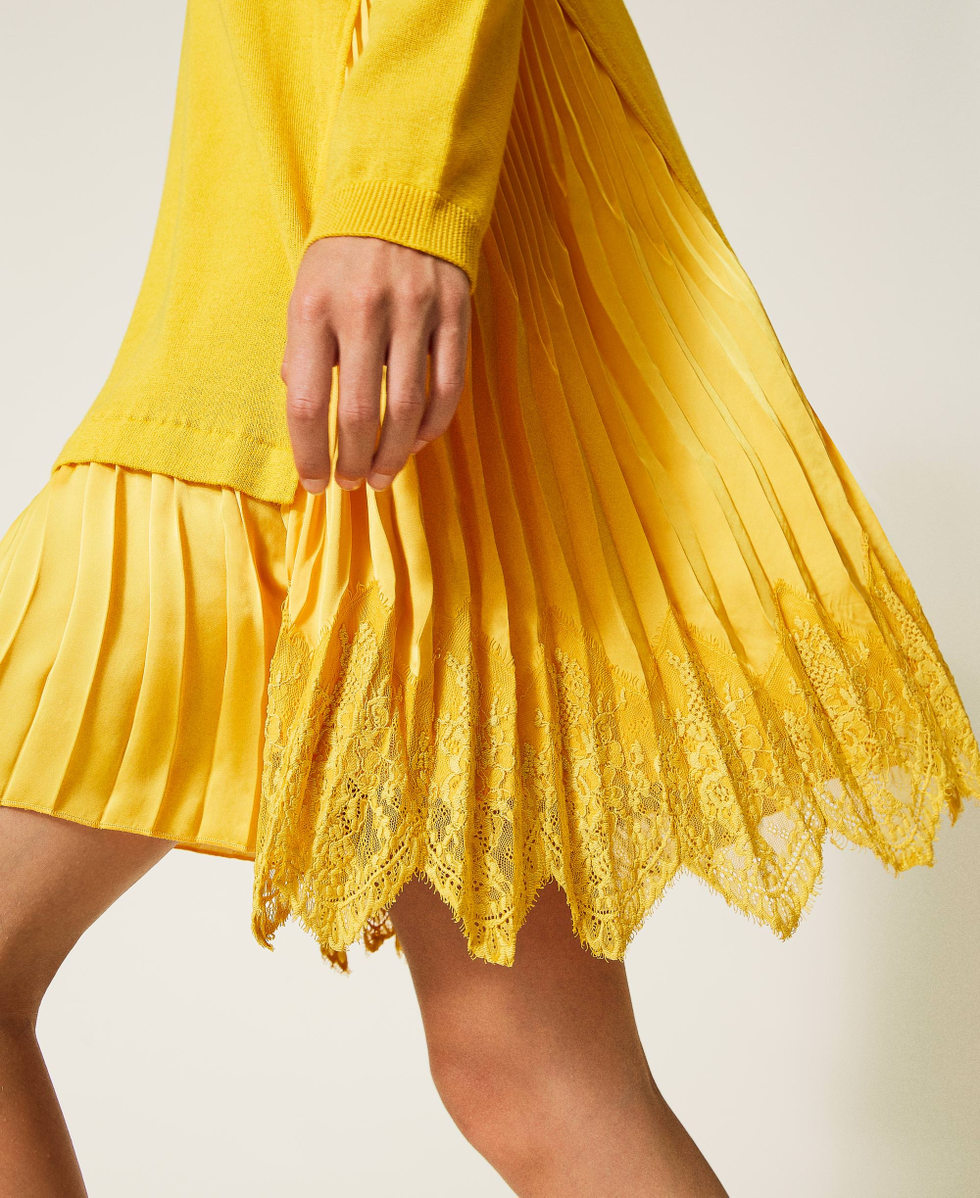 Mustard satin pleated midi dress top