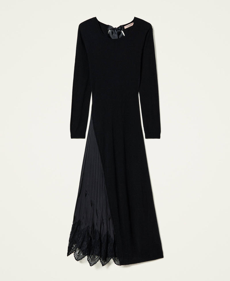 Long dress with pleats and lace Black Woman 212TP3282-0S