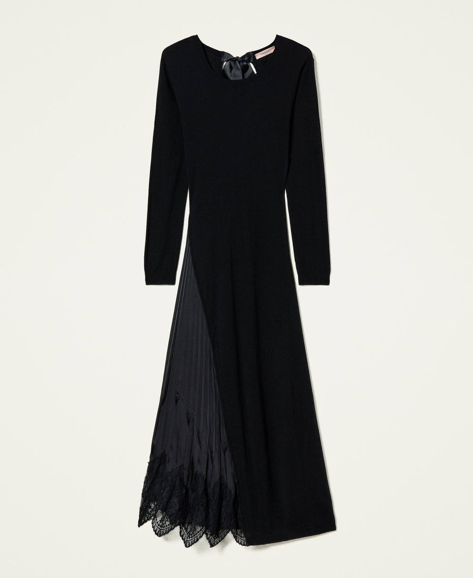 Long dress with pleats and lace Black Woman 212TP3282-0S
