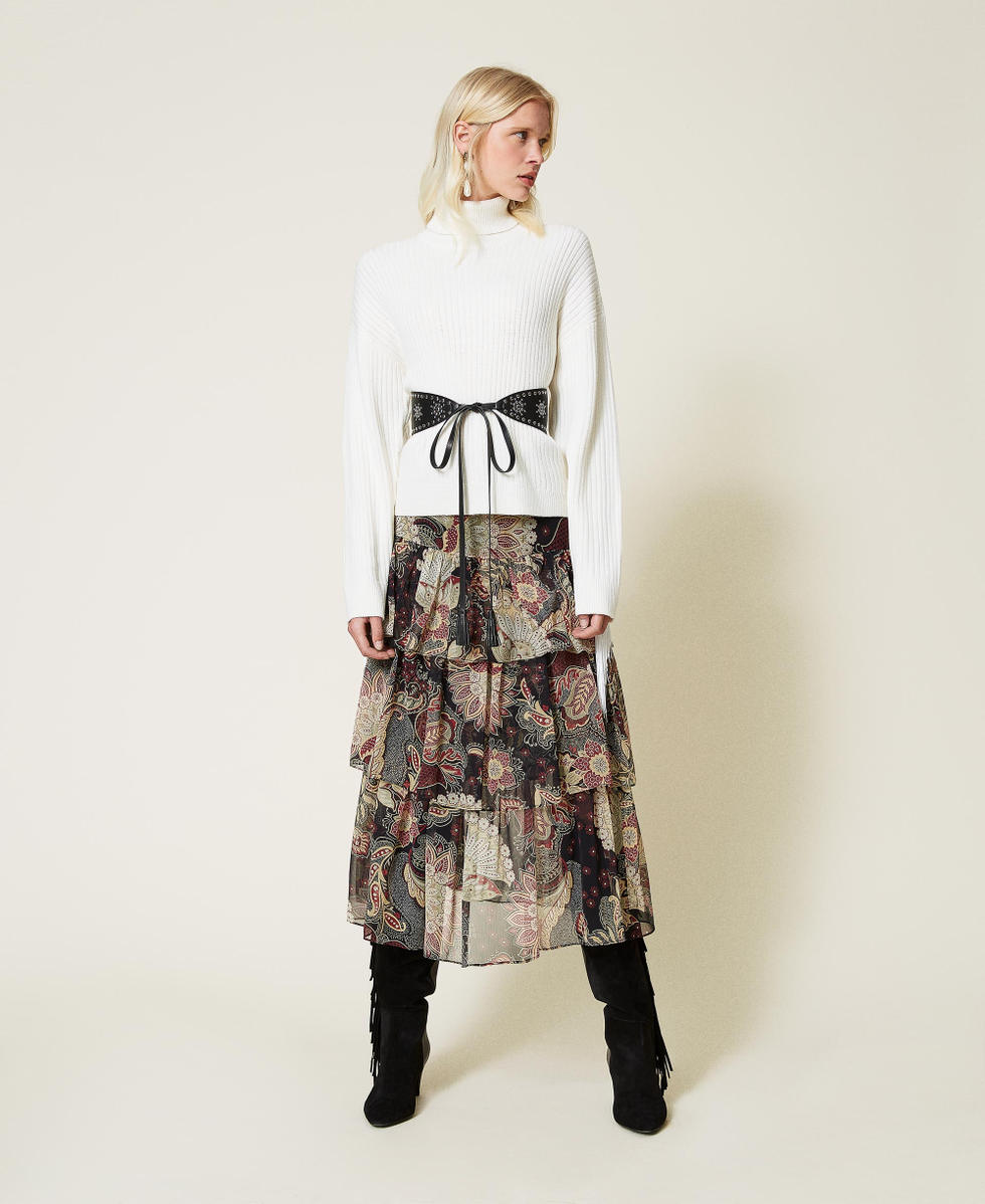 Rollkragenpullover aus Wollmischung mit Fransen Wei&szlig; Schnee Frau 212TP3290-02