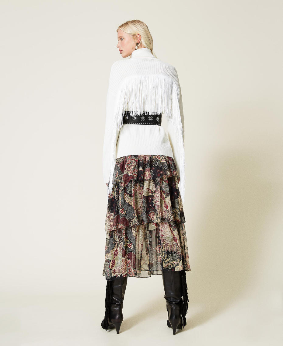 Wool blend turtleneck jumper with fringes White Snow Woman 212TP3290-04