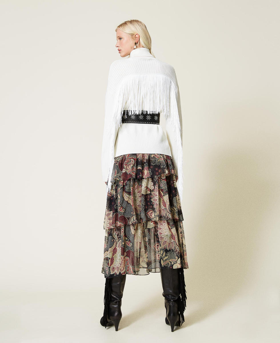 Rollkragenpullover aus Wollmischung mit Fransen Wei&szlig; Schnee Frau 212TP3290-04