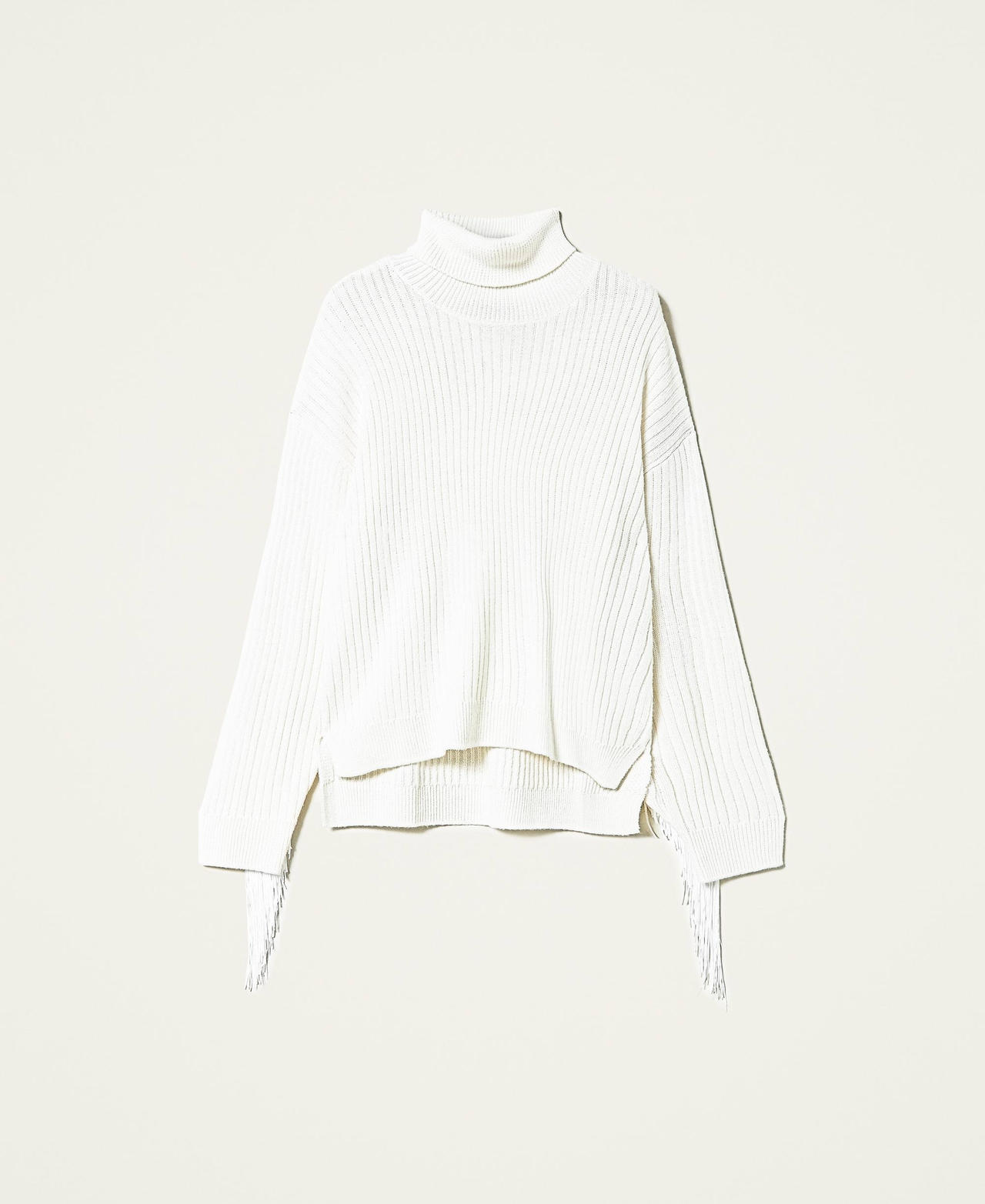 Wool blend turtleneck jumper with fringes White Snow Woman 212TP3290-0S
