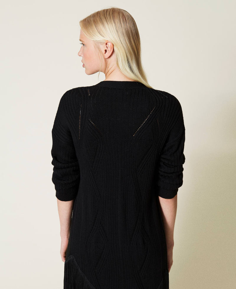 Wool blend maxi cardigan with fringes Black Woman 212TP3292-03