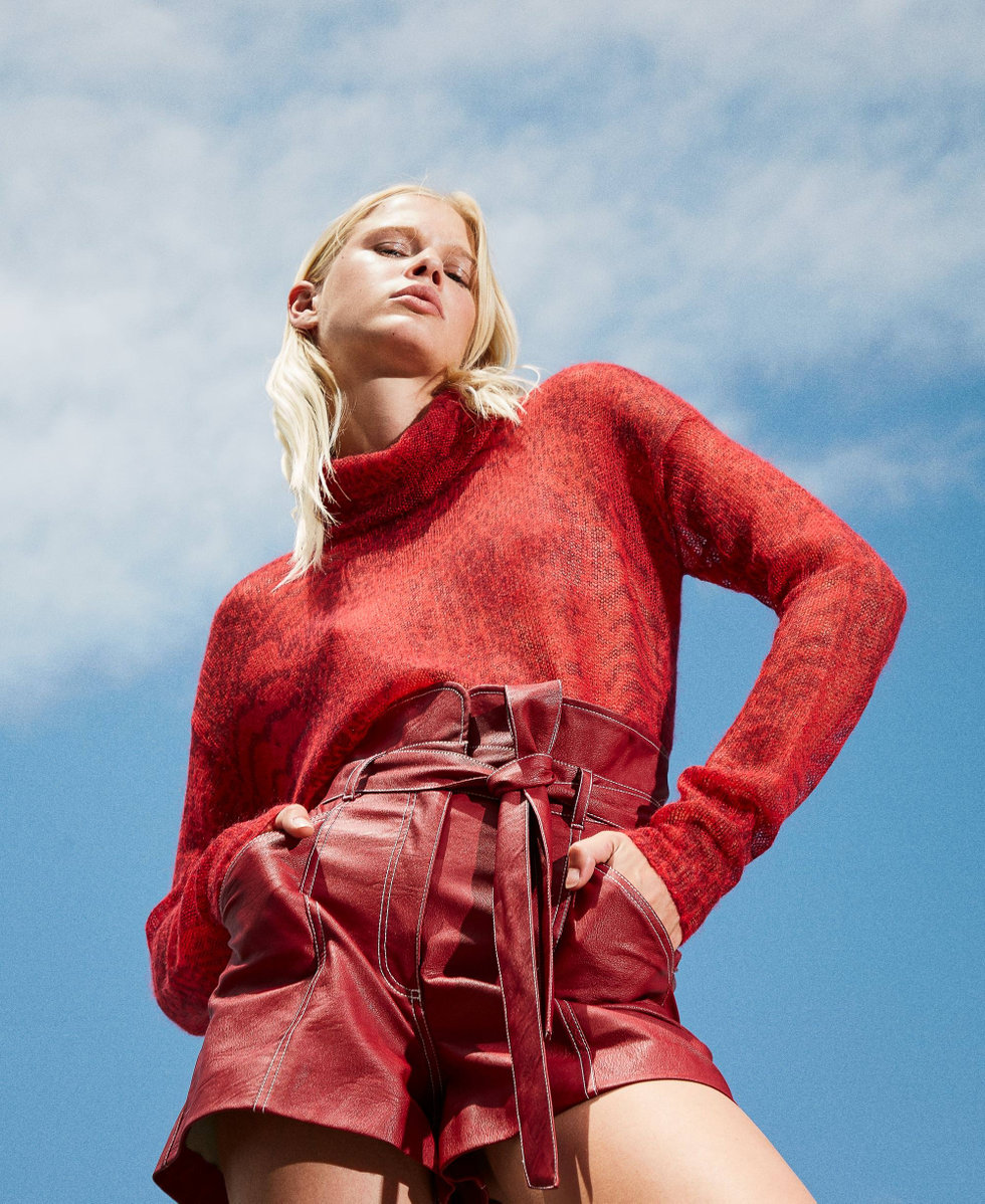 Mohair blend turtleneck with animal print Woman Red TWINSET Milano