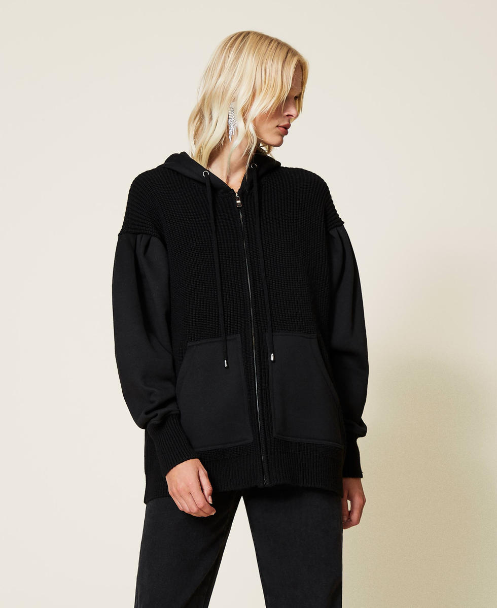 Maxi knit sweatshirt with logo Woman, Black | TWINSET Milano