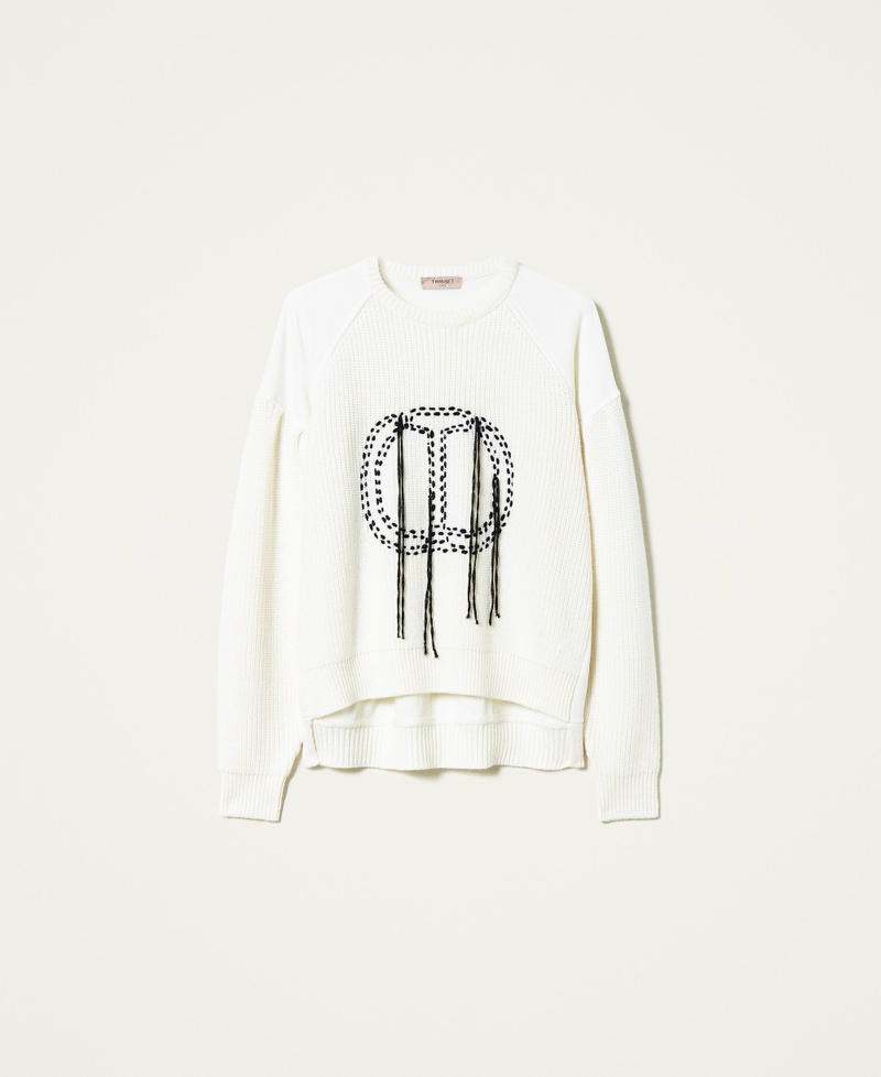 Pullover mit &Auml;rmeln aus Sweatstoff und Logo Zweifarbig Schneewei&szlig; / Schwarz Frau 212TP3391-0S