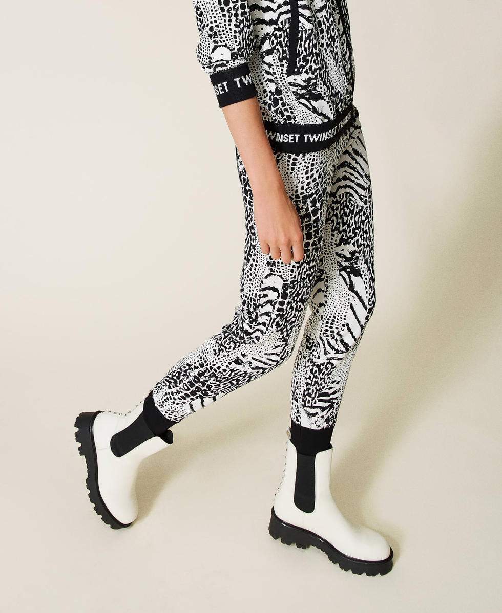 Animal print joggers with logo Woman Black TWINSET Milano