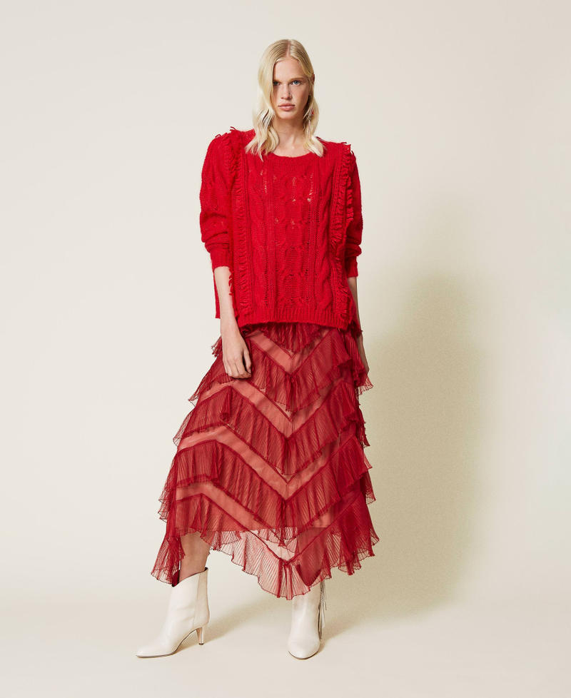 Mohair blend maxi jumper with fringes "Geranium" Red Woman 212TP3410-03