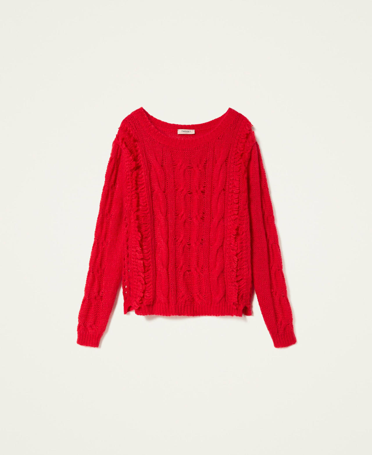 Mohair blend maxi jumper with fringes "Geranium" Red Woman 212TP3410-0S