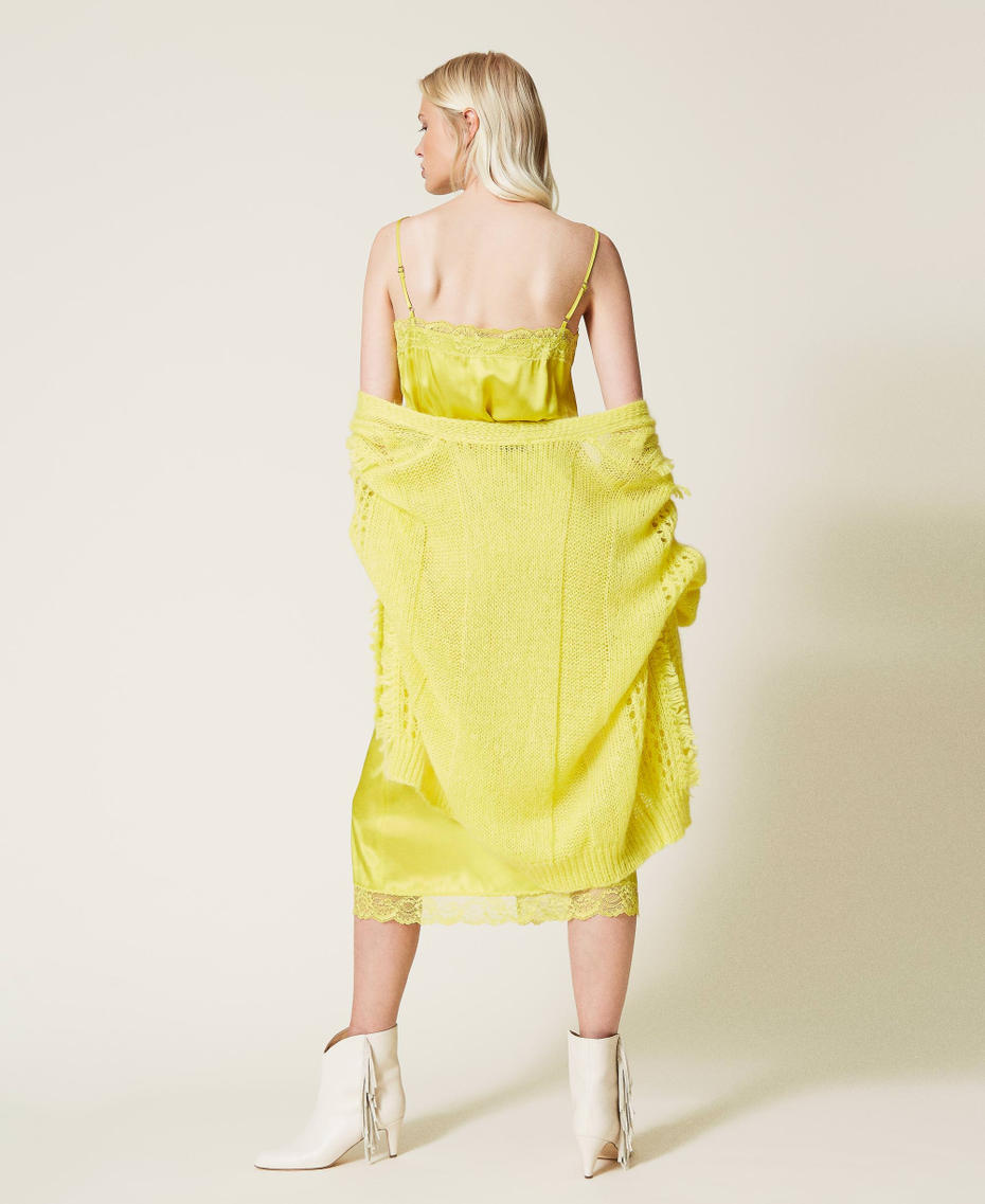 Cardigan in misto mohair con frange Giallo "Lemon" Donna 212TP3411-04