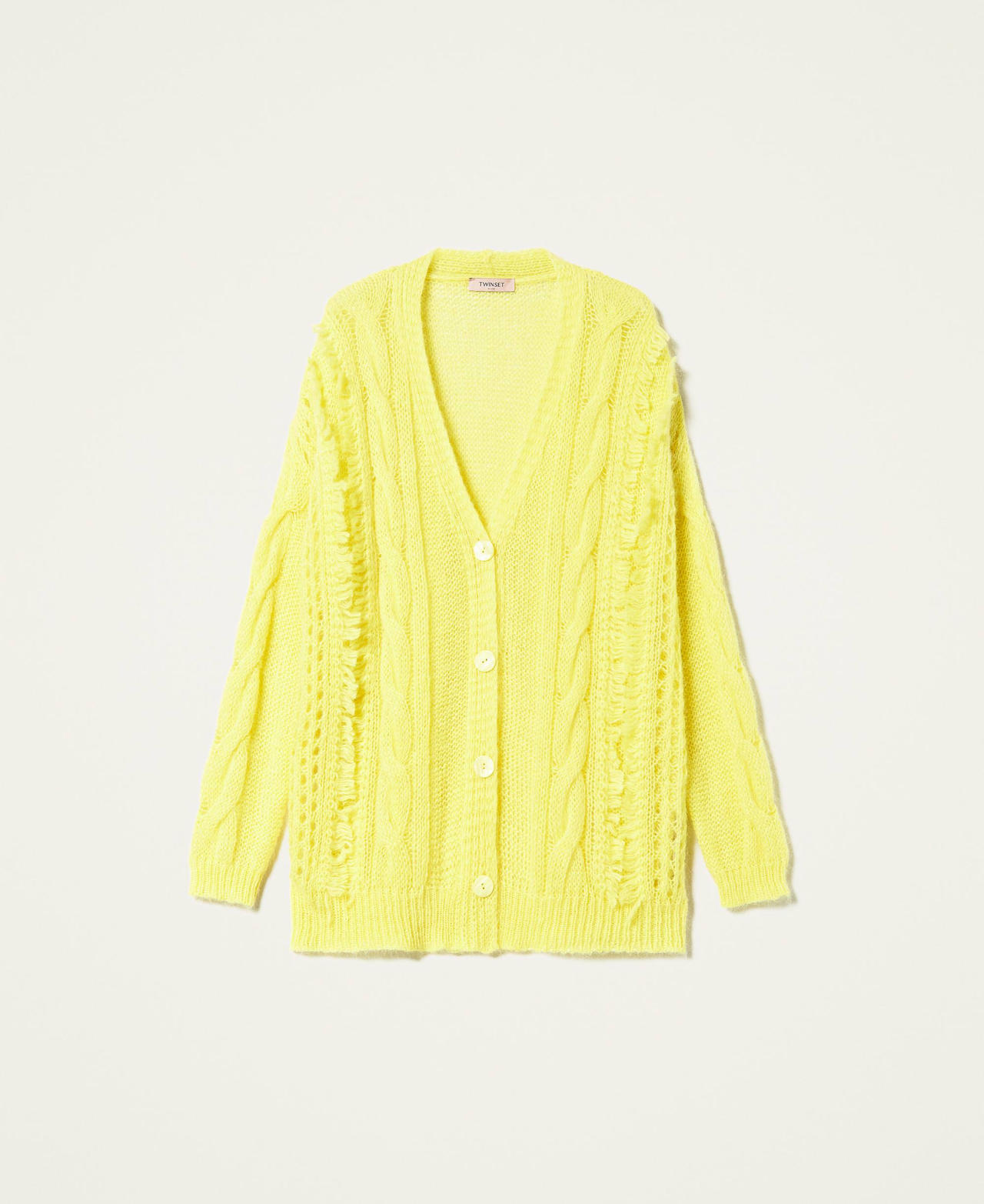 Cardigan in misto mohair con frange Giallo "Lemon" Donna 212TP3411-0S