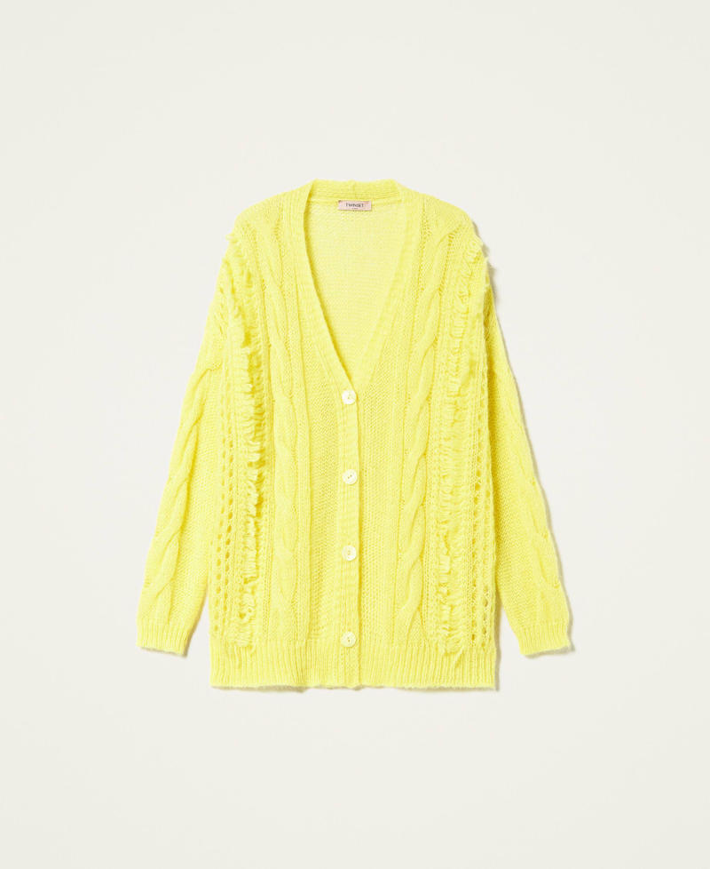 Mohair blend cardigan with fringes "Lemon" Yellow Woman 212TP3411-0S